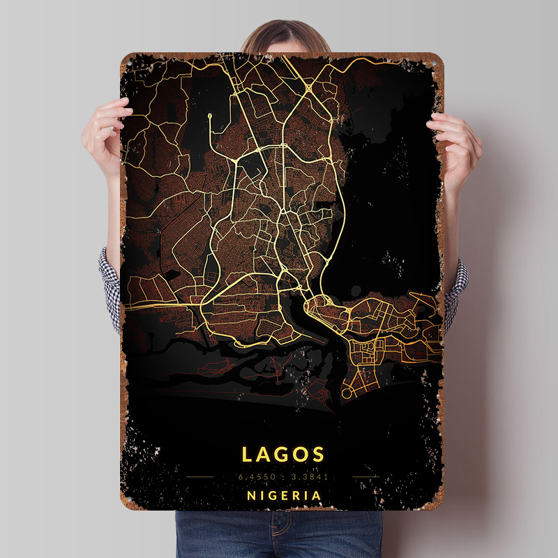 Gaming Accessories Europe - Lagos City Map Poster Customized Vintage