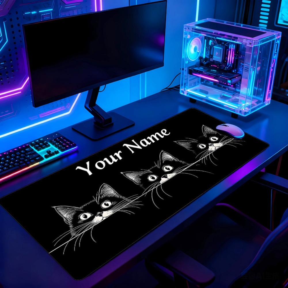 Cute 3 Black Cats Custom Desk  - Gaming Accessories Name 评论和价格